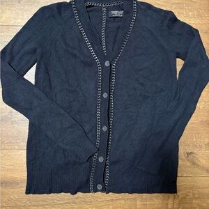 All Saints Navy with Metal Details Button-Up Cardigan